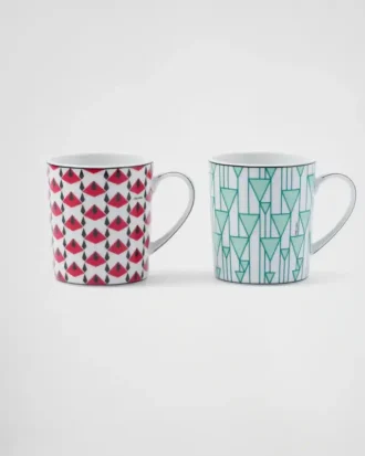 磁器製マグカップ2個セット – ウィーンレッドとウィーングリーン
