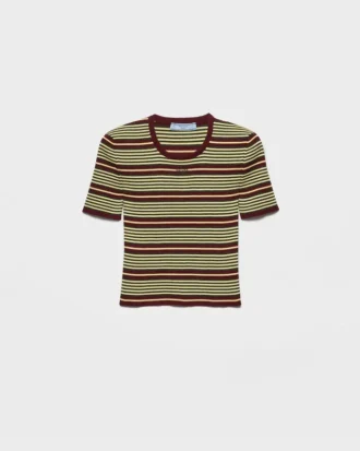 半袖ストライプコットンセーター