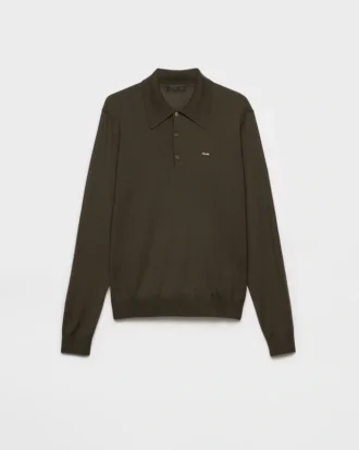 長袖スーパーファインウール ポロセーター