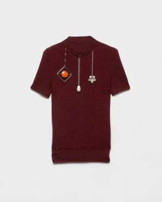 ペンダント付き半袖ウールセーター