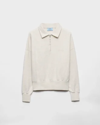 長袖コットンフリースポロシャツ