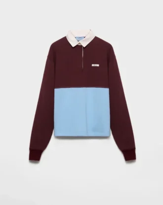 長袖コットンフリースポロシャツ