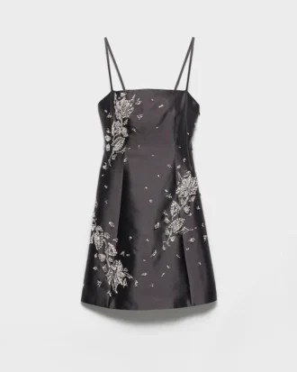 刺繍入りシルク＆ウール ミニドレス