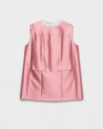 刺繍入りダブルシャンタン・ドレス