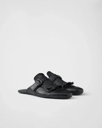 シャッフル フリンジ付き モンクストラップ レザームール