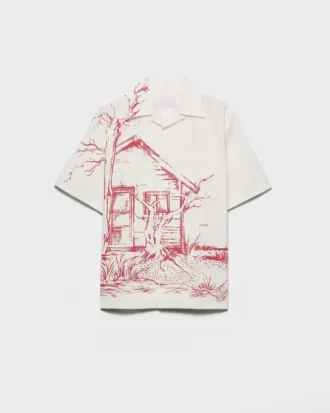 プリントコットン ボウリングシャツ