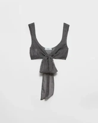 ポルカドット シルクシフォン ブラレットトップ