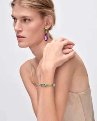 「クーレ・ヴィヴァンテ」ブレスレット – アクアマリンとペリドットをあしらったホワイトゴールド