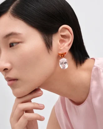 クーレール・ヴィヴァンテ ペンダントイヤリング – ローズゴールド、モルガナイト、シトリン