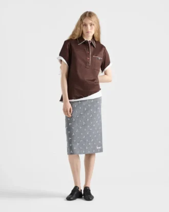 刺繍入りピンストライプウールミディスカート