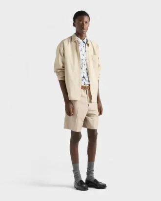 プリントコットンブレンドのボウリングシャツ